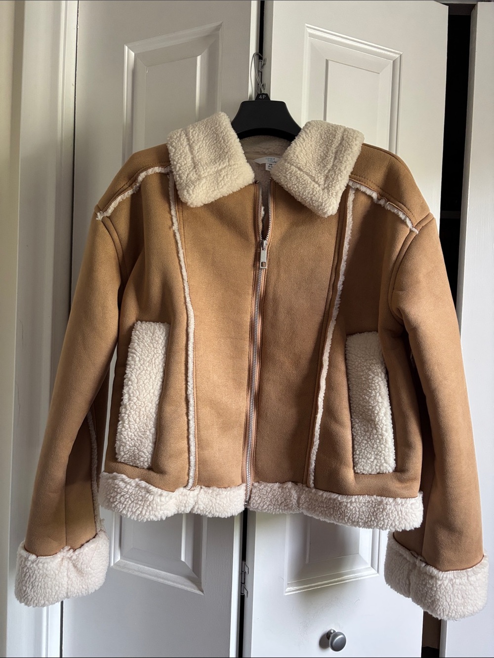 Time and Tru Camel Faux Suede Shearling-Trim Jacket